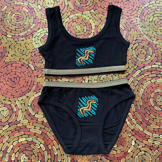 'Water' | Girl Crop & Brief Set | Black