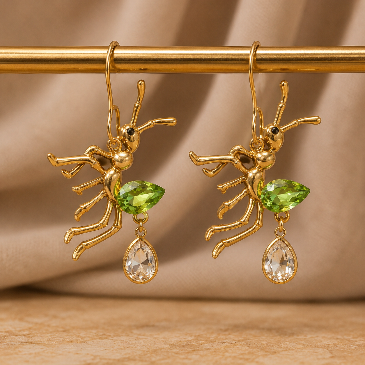 Green Ant Crystal Earrings