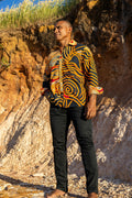 The William shirt in the Calling Blak print – Aboriginal fashion by KingKing, Sarrita & Tarisse King
