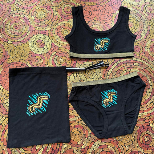 'Water' | Girl Crop & Brief Set | Black