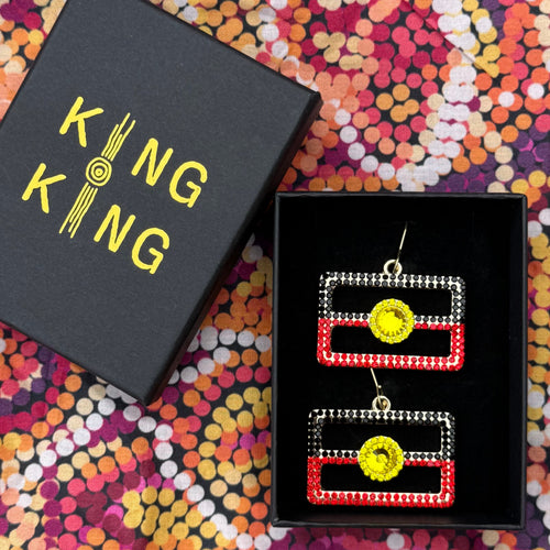 Aboriginal Flag Crystal Earrings – Red, Black & Yellow