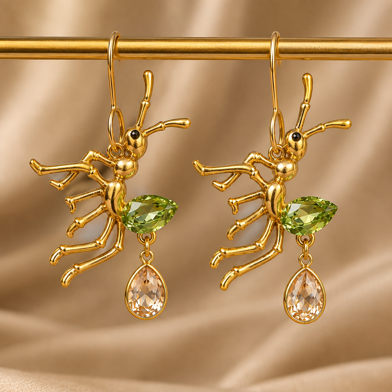 Green Ant Crystal Earrings