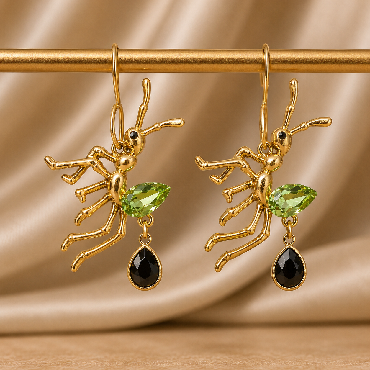 Green Ant Crystal Earrings