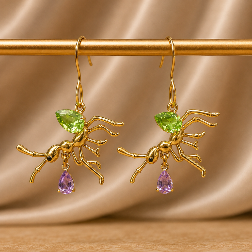 Green Ant Crystal Earrings