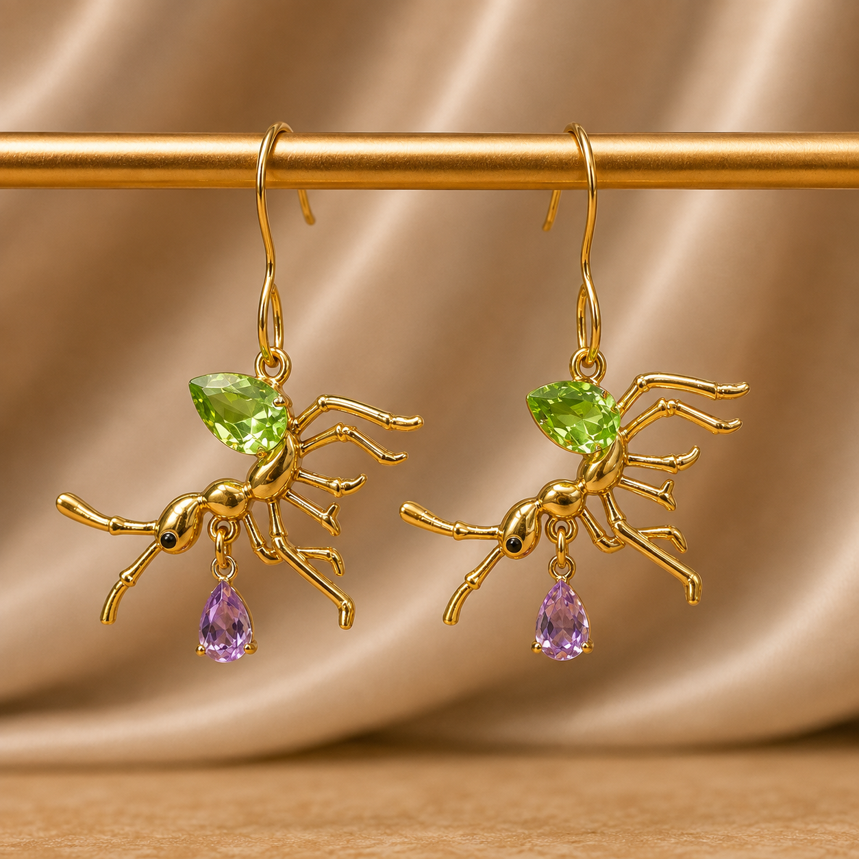 Green Ant Crystal Earrings