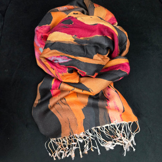 Aboriginal art by Sarrita King on a mulberry silk scarf